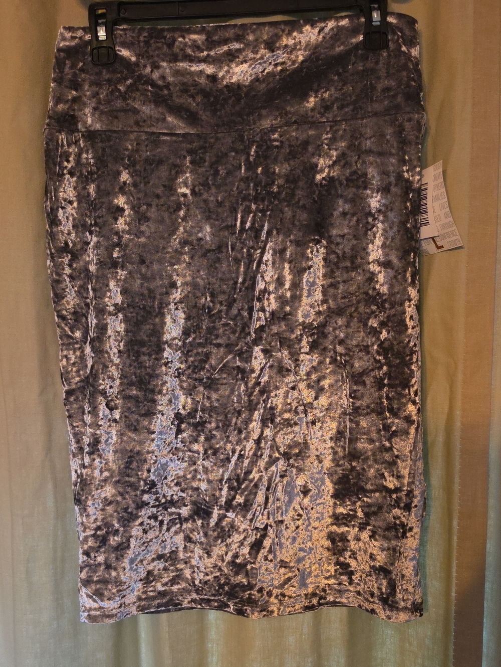 LuLaRoe Crushed Velvet Elegant Cassie Pencil Skirt in Silver-Gray